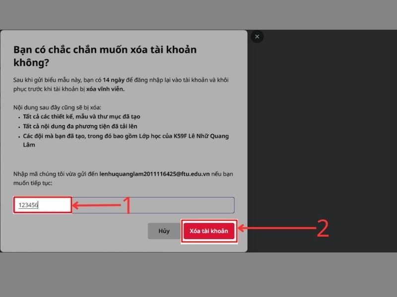 cách xoá tài khoản Canva