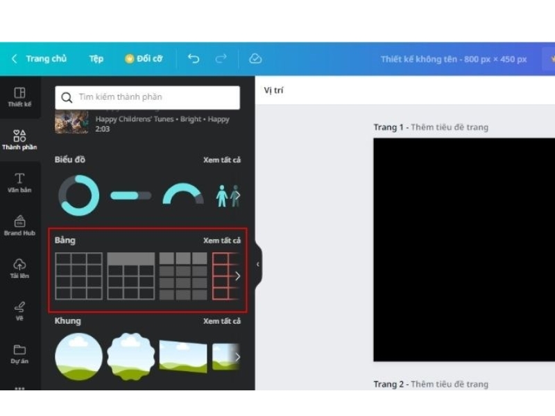 Cách tạo bảng trong Canva