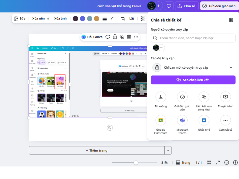 cách xóa vật thể trong Canva
